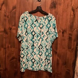 JM Collection Aqua Geometric Women's Blouse